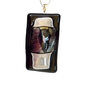 Black Silver Abalone Dichroic Fused Glass Necklace Pendant